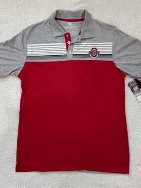 Colosseum Men's Red and Gray Striped Polo